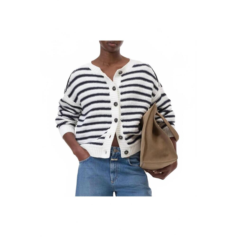 NEW CLOSED striped crew cardigan in ivory stripe